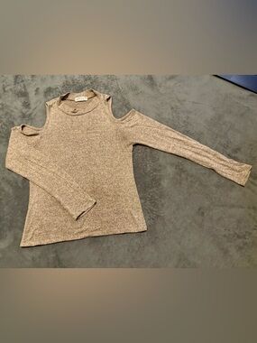 Poof! Taupe Cutout Shoulder Knit Top